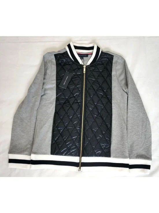 Tommy Hilfiger Women's Lush Life Casual Quilted Bomber Jacket Black/Gray S/P NWT - Picture 4 of 13